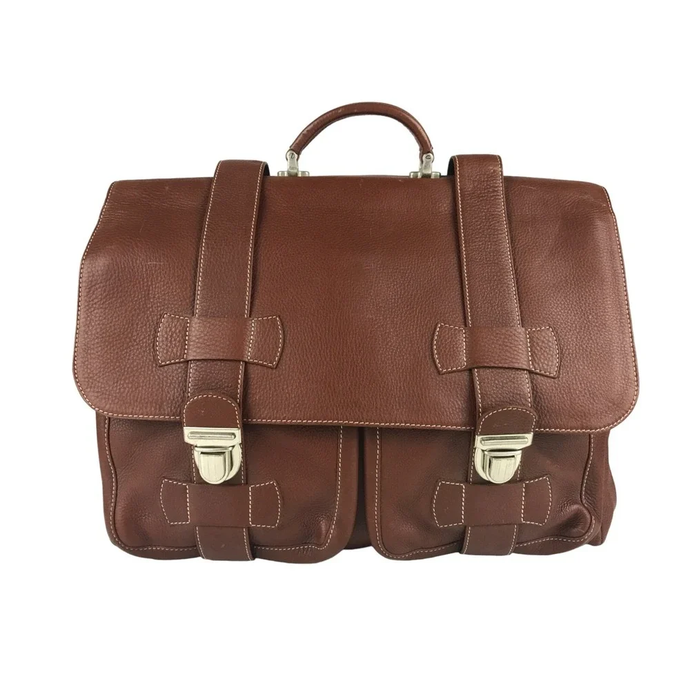 Abitare Briefcase Document Bag Mens Brown Genuine Leather Top Handle Push Lock